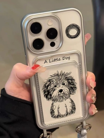 Ốp lưng chó mèo hoạt hình có ngăn thẻ kèm dây_O56 (Iphone & Huawie)