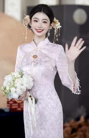 Sườn xám gấm hoa dáng dài dịu dàng_I83