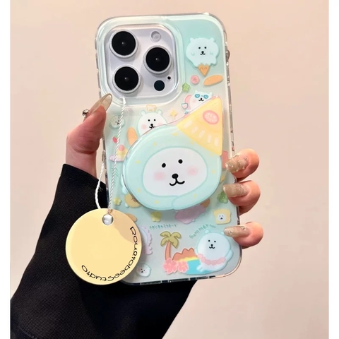 Ốp lưng gấu trắng tiệc sinh nhật kèm giá đỡ điện thoại_O47 (Iphone, Huawei, Honor, OPPO, Vivo, Xiaomi & Redmi)