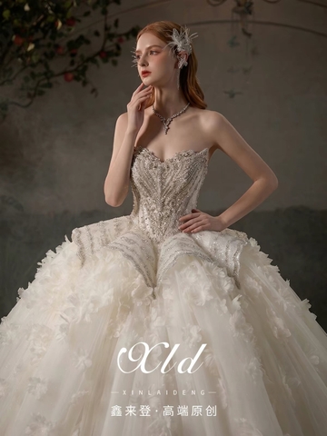 Váy cưới công chúa cúp ngực đính đá họa tiết ren hoa_134