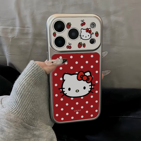 Ốp lưng điện thoại Hello Kitty dâu tây, họa tiết chấm bi đỏ trắng_O188 (Iphone, Huawei, Honor, OPPO, Vivo, Xiaomi & Redmi)