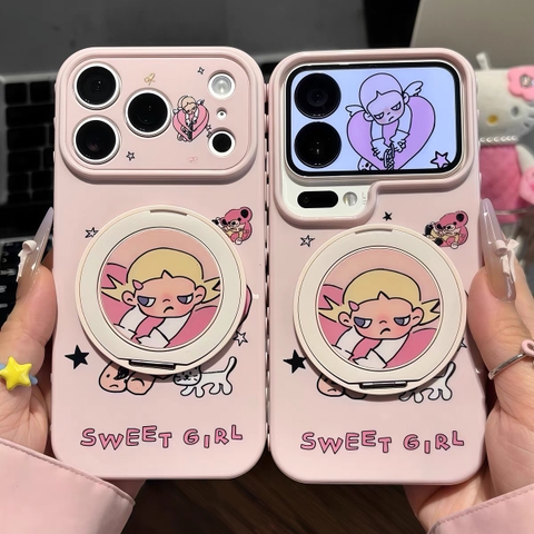Ốp lưng iPhone Sweet Girl hồng pastel kèm giá đỡ điện thoại_O150 (Iphone, Huawei, Honor, OPPO, Vivo, Xiaomi & Redmi)