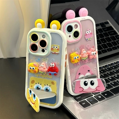Ốp lưng SpongeBob & Patrick tai nổi kèm gương_O108 (Iphone, Huawei, Honor, OPPO, Vivo, Xiaomi & Redmi)
