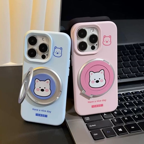 Ốp lưng mèo dễ thương kèm giá đỡ điện thoại_O25 (Tất cả các dòng Iphone)