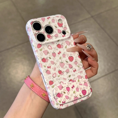 Ốp lưng dâu tây kèm gương_O08 (Iphone, Huawei, Honor, OPPO, Vivo, Xiaomi & Redmi)