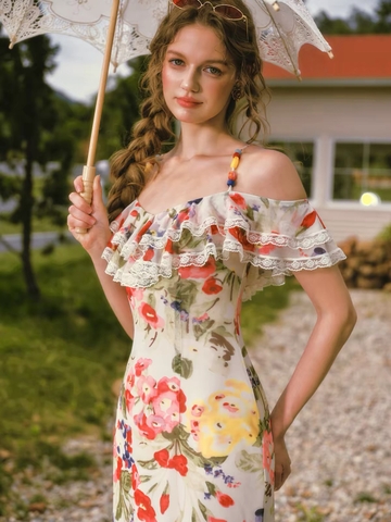 LaceMade váy hoa trễ vai dáng dài_Y108