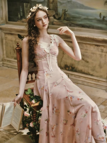 LaceMade váy hoa nhí cổ V phối ren_Y57