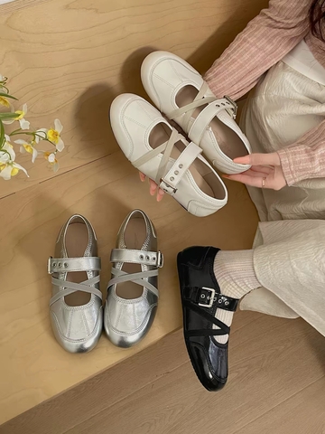 Giày Mary Jane quai chéo khóa bạc đính khuy_U07