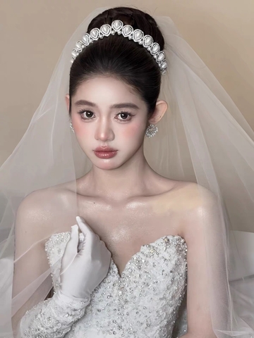 Cài tóc cô dâu đính ngọc trai bản lớn_X19