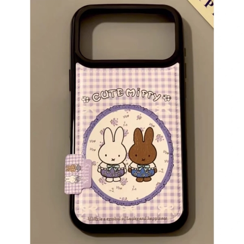 Ốp lưng Miffy caro tím, hình đôi thỏ dễ thương_O189 (Tất cả các dòng Iphone)