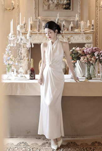 Váy lụa cổ yếm dáng dài thanh lịch_I57