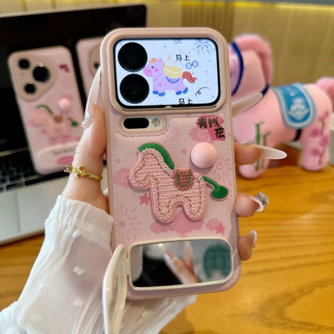 Ốp lưng ngựa thêu kèm gương_O03 (Iphone, Huawei, Honor, OPPO, Vivo, Xiaomi & Redmi)