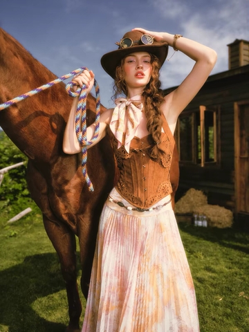 LaceMade áo corset ren vintage và chân váy dài_V55