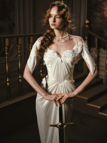 LaceMade váy ôm tay ngắn trễ vai xếp ly_Y102