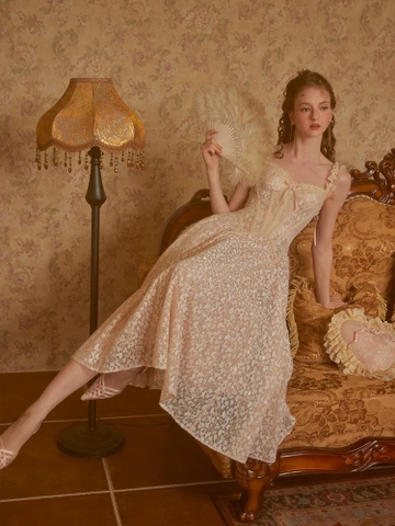 Lacemade váy ren hoa dáng dài corset tiểu thư cổ điển_Y23