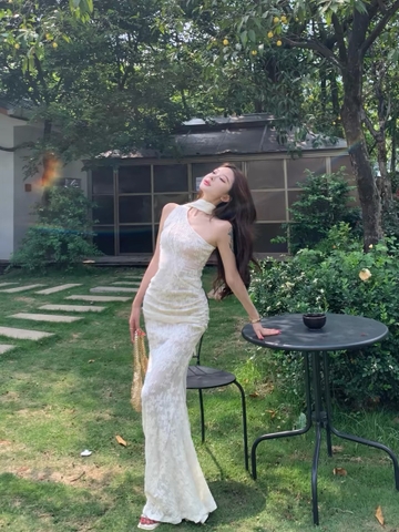 Đầm dạ hội ôm dáng cổ yếm thanh lịch_Y40