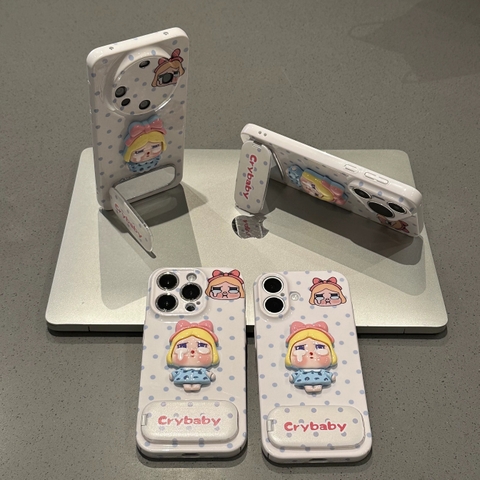 Ốp lưng Crybaby chấm bi kèm gương_O127 (Iphone, Huawei, Honor, OPPO, Vivo, Xiaomi & Redmi)