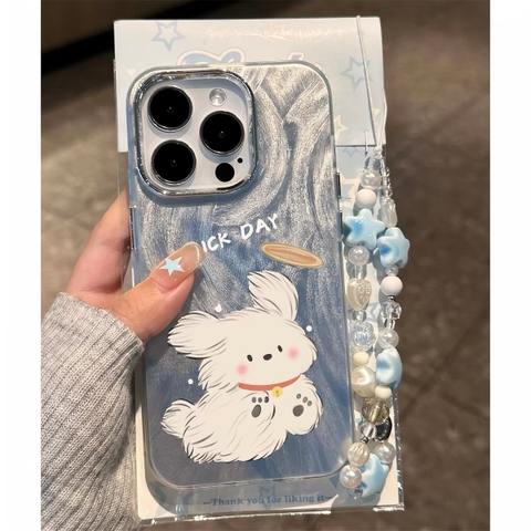 Ốp lưng thỏ trắng phối dây hạt xanh dễ thương_O232 (Iphone, Huawei, Honor, OPPO, Vivo, Xiaomi & Redmi)