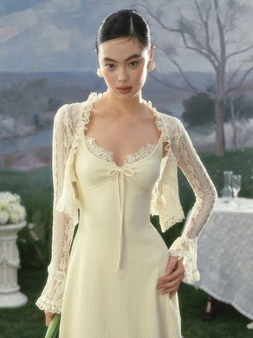 LaceMade váy hai dây dáng ngắn kèm áo khoác ren_V53