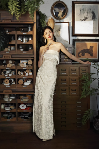 Váy cưới cúp ngực ren tua rua dáng ôm vintage_I31