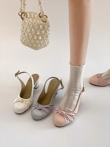 Giày cao gót nữ quai hậu đính nơ thanh lịch_C04