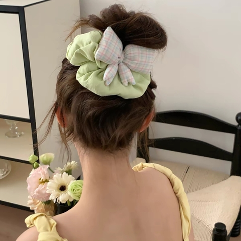 Cột tóc nơ caro phối dây vải_R07