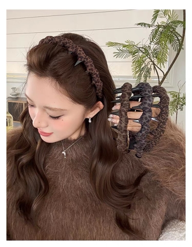 Băng đô cài tóc vải họa tiết da báo_L15