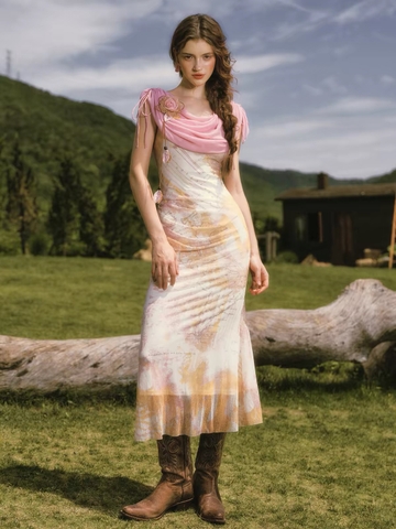 LaceMade váy hoa dáng ôm cổ đổ lệch vai_Y112