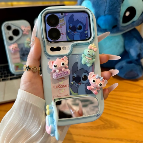 Ốp lưng Stitch hoạt hình kèm gương_O140 (Iphone, Huawei, Honor, OPPO, Vivo, Xiaomi & Redmi)