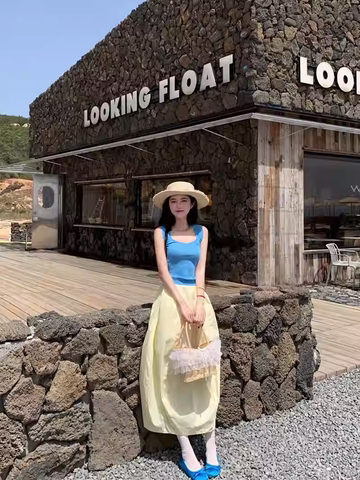 Áo ba lỗ nữ phối chân váy dài tiểu thư dịu dàng_V16