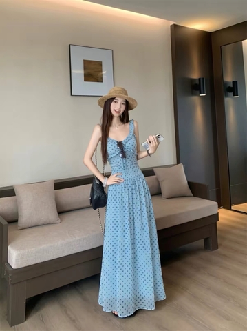 Váy chấm bi dáng xòe cổ vuông_Y76