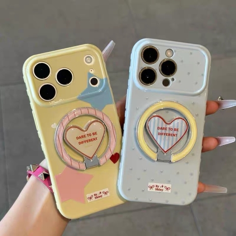 Ốp lưng điện thoại hình trái tim, họa tiết pastel dễ thương kèm giá đỡ điện thoại_O154 (Iphone, Huawei, Honor, OPPO, Vivo, Xiaomi & Redmi)