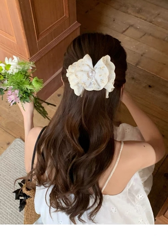 Kẹp tóc nơ ren hoa nhí đính ngọc trai_T05
