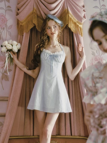 Váy caro cổ yếm dáng xòe_Y106