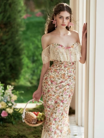 LaceMade váy hoa nhí phối ren vintage_V39