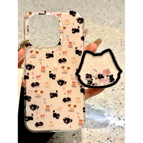 Ốp lưng mèo đen dễ thương kèm giá đỡ_O137 (Iphone, Huawei, Honor, OPPO, Vivo, Xiaomi & Redmi)