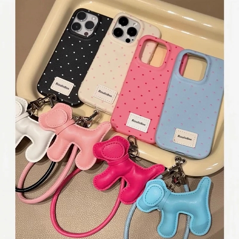 Ốp lưng chấm bi kèm charm chó_O52 (Iphone & Huawei)