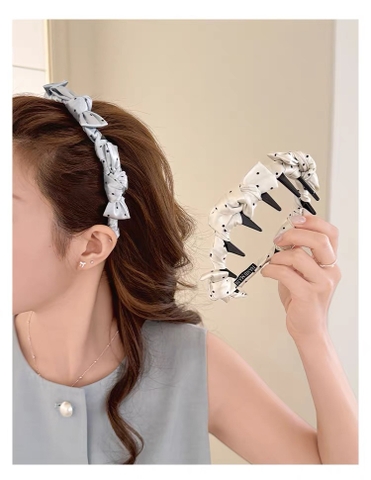 Băng đô bản lớn đính nơ chấm bi satin_L10