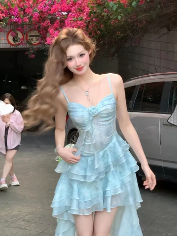 Váy ôm eo xếp tầng đuôi dài_Y33