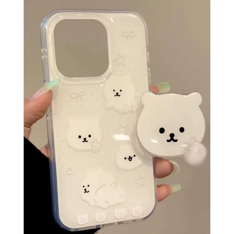 Ốp lưng gấu trắng kèm giá đỡ_O26 (Iphone, Huawei, Honor, OPPO, Vivo, Xiaomi & Redmi)