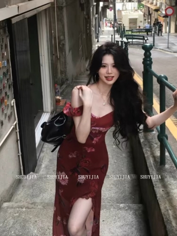 Váy ôm xẻ tà họa tiết hoa vintage_Y30