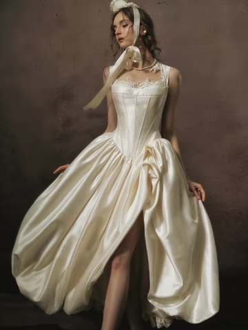 LaceMade váy corset satin phối ren cổ điển_Y60