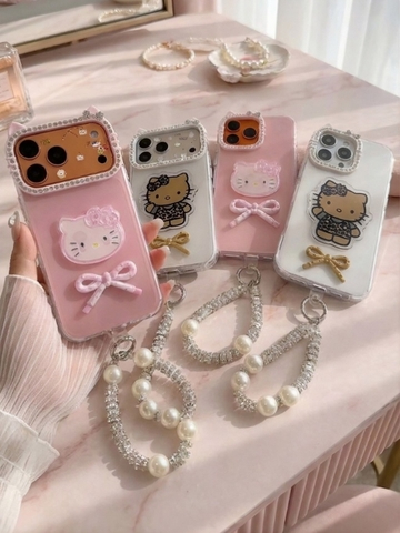 Ốp Lưng iPhone Mèo Kitty Nơ Ngọc Lung Linh Cam tai mèo - Dùng Là Xinh