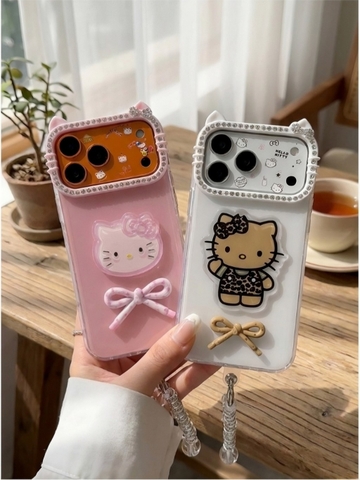 Ốp Lưng iPhone Mèo Kitty Nơ Ngọc Lung Linh Cam tai mèo - Dùng Là Xinh
