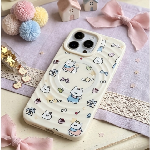 Ốp Lưng Iphone Gợn Sóng Hỗ Trợ Sạc Từ Tính Họa Tiết Dễ Thương - Chống Sốc Tràn Viền