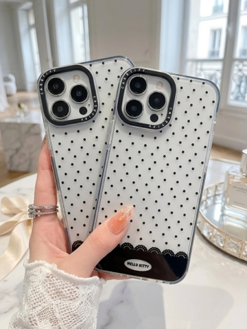 Ốp Lưng Iphone Hello Kitty Chấm Bi Đen Trong Suốt