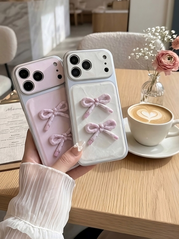 Ốp Lưng Iphone _ Đính Nơ Chuẩn Phong Cách Coquette Y2K Cao Cấp