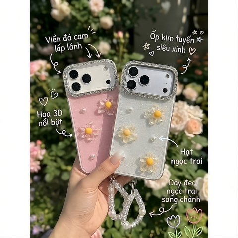 Ốp Lưng Iphone_ Ốp Viền Cam Đính Đá Gắn Charm Hoa