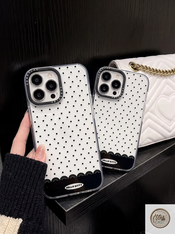 Ốp Lưng Iphone Hello Kitty Chấm Bi Đen Trong Suốt