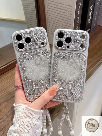 Ốp Lưng Iphone_Nhũ Lấp Lánh Đính Charm Hello Kitty